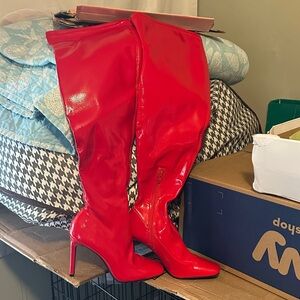 Wild Pair Vibrant Red Over-the-Knee Boots